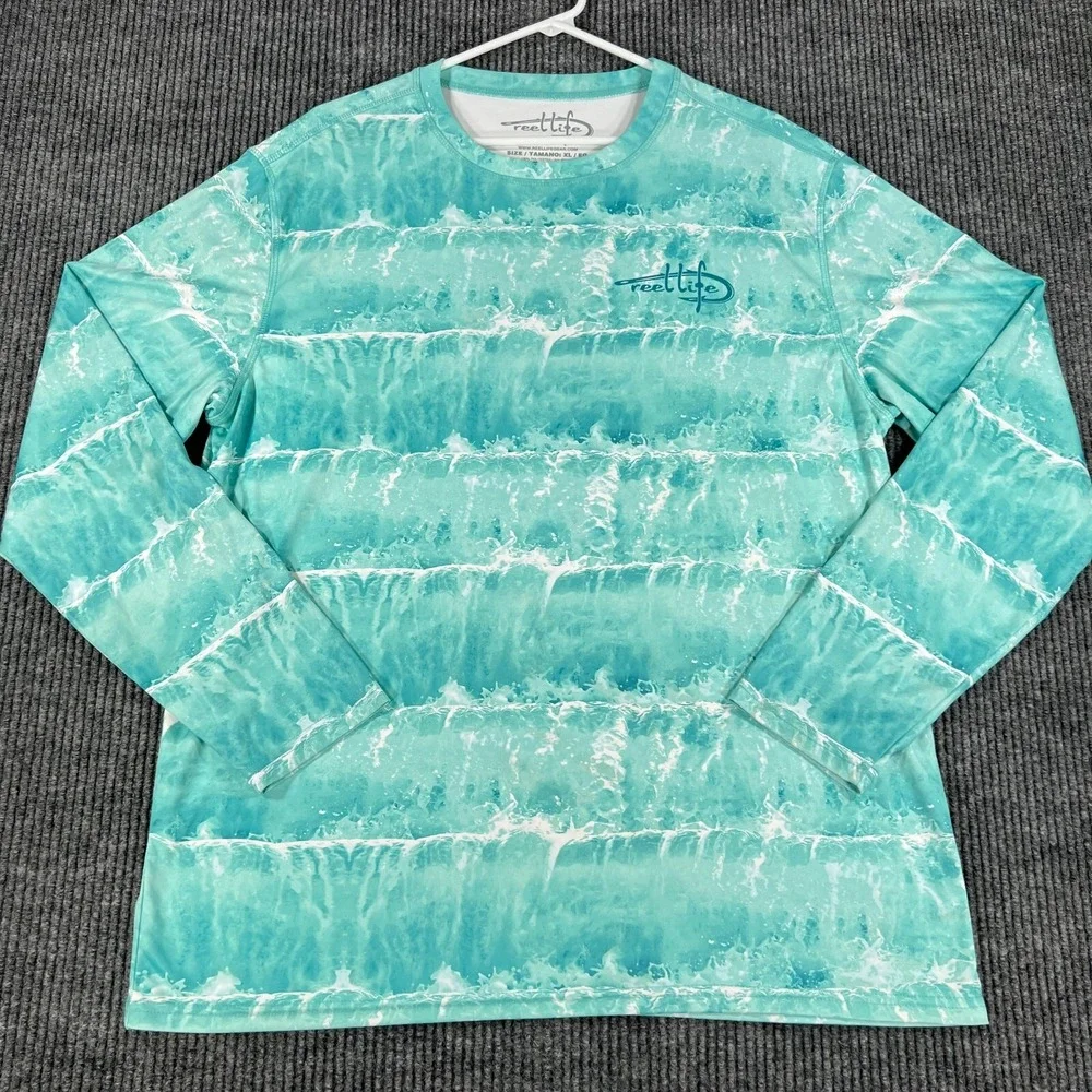 Reel Life Shirt Mens XL Extra Large Green Long Sleeve Fishing Outdoor Casual